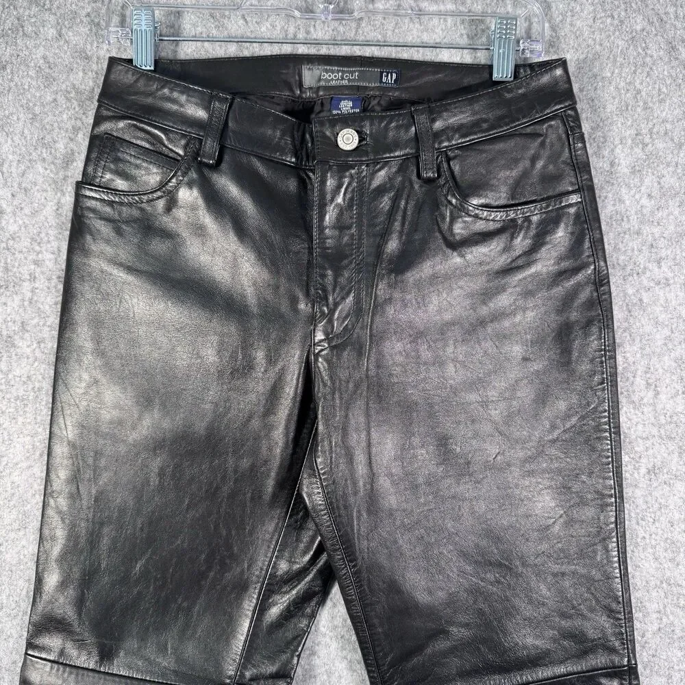 Gap Leather Pants Womens Size 4 Black Boot Cut Biker Grunge Y2K Lined - Picture 2 of 10